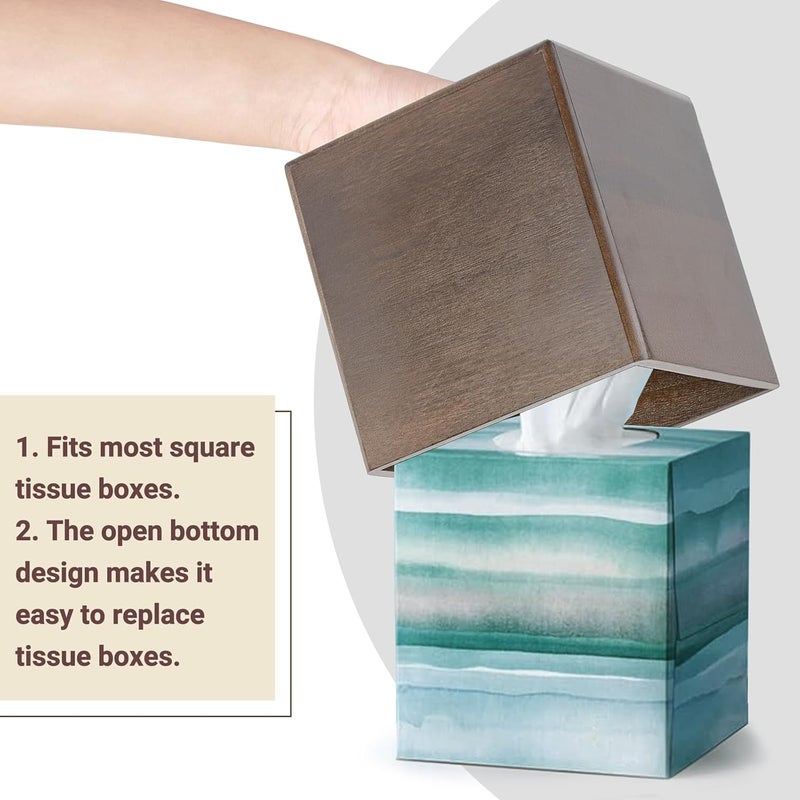 Mkono Tissue Box Cover Square Open-Bottom Wood Tissue Box Holder Decorative Facial Cube Organizer Modern Farmhouse Decor for Bathroom Bedroom Dresser Living Room Office Dorm, Dark Brown - Image 5